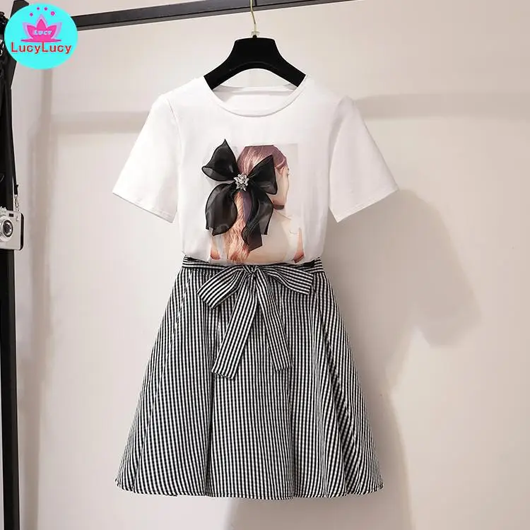 

2019 summer new French style net red Hepburn suit foreign gas two pieces Character Knee-Length Regular O-Neck