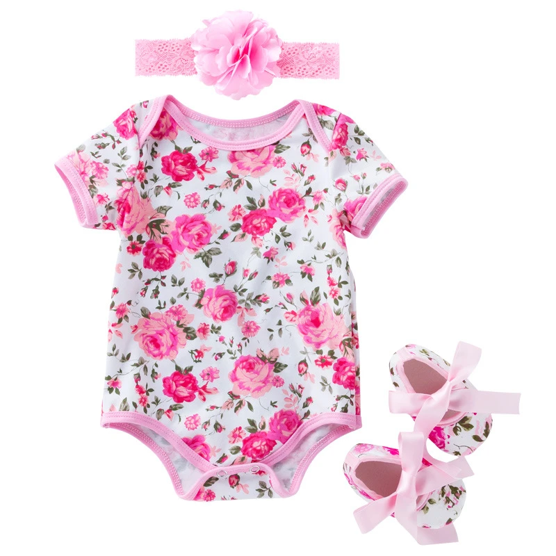 3pcs Set Newborn Baby Girls Summer Floral Rompers +headhand Shoes 3 6 12 18 24 Month Baby Girls Flower Jumpsuit Clothes Outfits baby clothing set essentials