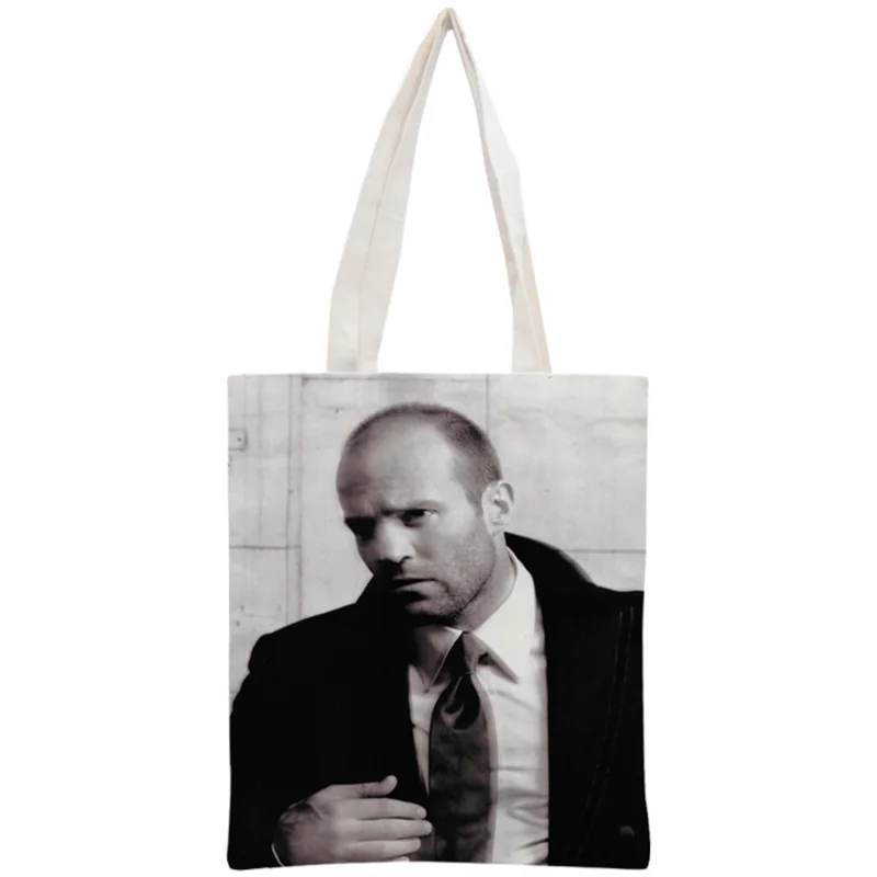 

Custom Jason Statham Tote Bag Reusable Handbag Women Shoulder Pouch Foldable Cotton Canvas Shopping Bags 30x35cm Two Sides