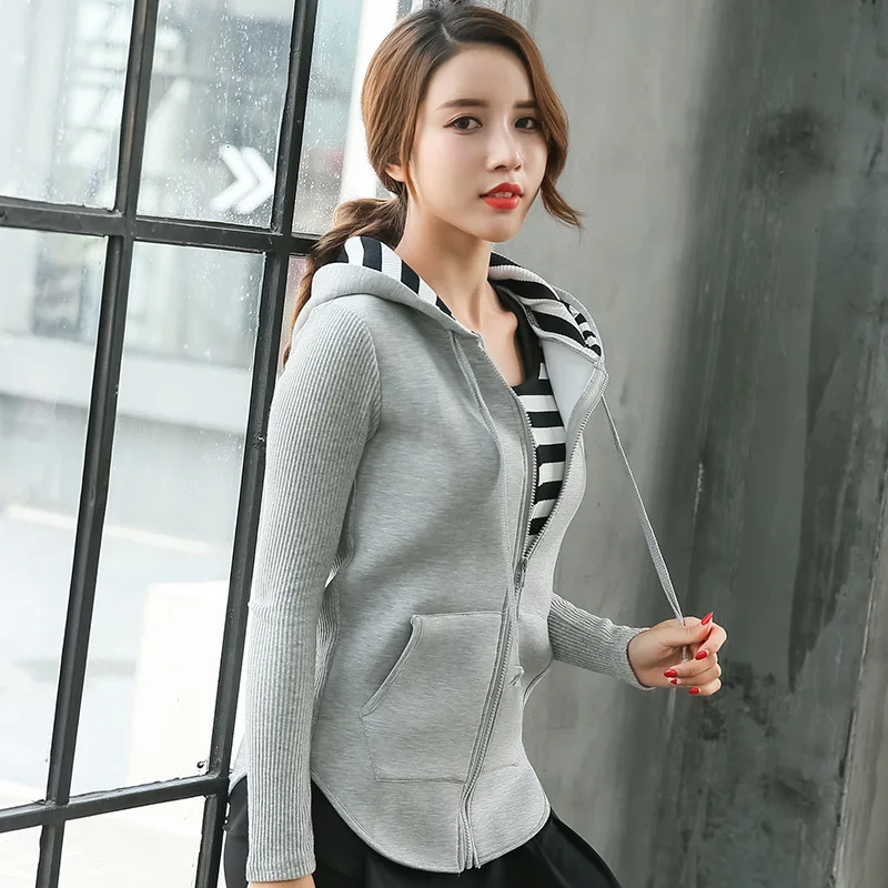 

New women's fall convenient bib hooded design fitness jacket fashion collar fake two running sports jacket