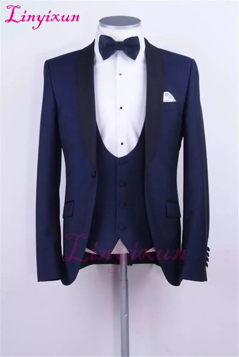 

Linyixun Custom Made Three Pieces Wedding Tuxedos For Best Men Shawl Lapel One Button Mens Suits for Groom Custom Made Formal
