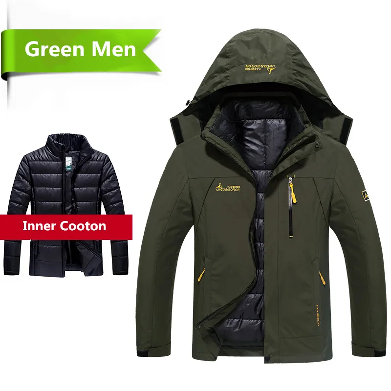 2 в 1, толстые теплые парки, пальто, зимняя теплая куртка, Мужская верхняя одежда, Лоскутная ветровка, водонепроницаемая парка с капюшоном, Hombre, 5XL, 6XL - Цвет: Армейский зеленый