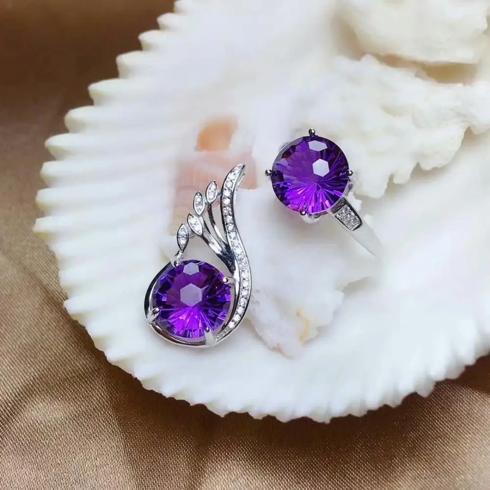 

shilovem 925 sterling silver Piezoelectricity amethyst Rings pendants fine Jewelry send necklace new wedding plant mtz1010021agz