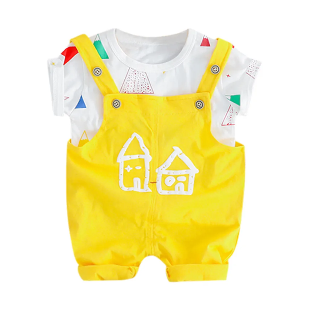 

Toddler Baby Boys Girls Cute Cartoon T-shirt Tops Overall Pants Casual Outfits Set Baby Kids 2 Pcs Suit Costume For 6-24Months
