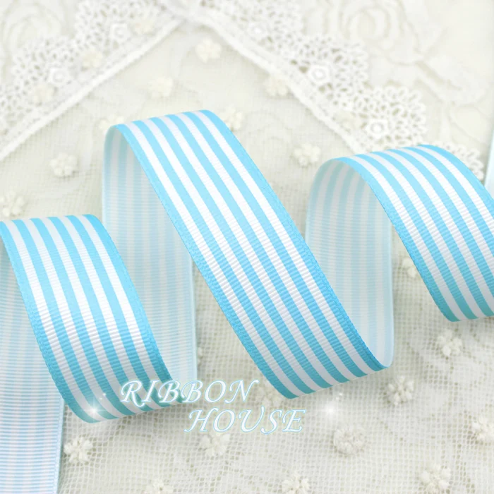 5 ярдов/партия) 1 ''(25 мм) лента в бело-синюю полоску с принтом в виде ленты для подарков