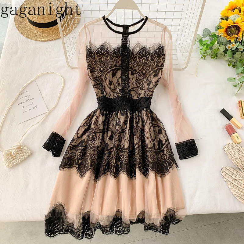 Женское платье с вышивкой Gaganight винтажное плиссированное длинными рукавами и