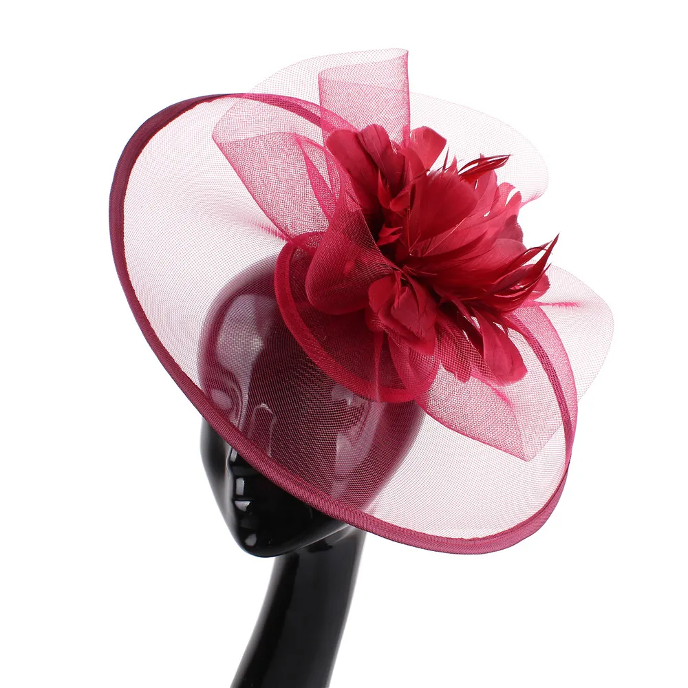 

Marron Feather Flower Fascinator dinner hats on hair clip Headband Wedding Bridal Women Tea Party royal ascot Church headdress