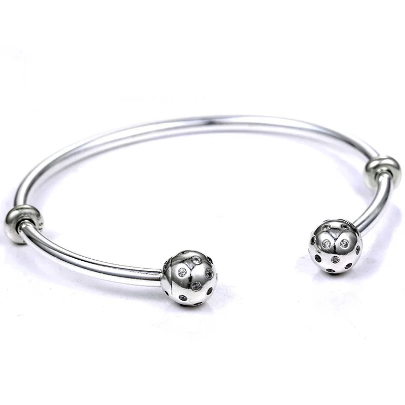 

Moments Open Bangle Pave Shimmering End Caps With Cubic Zirconia Bracelet Fit Bead Charm 925 Sterling Silver Diy Jewelry