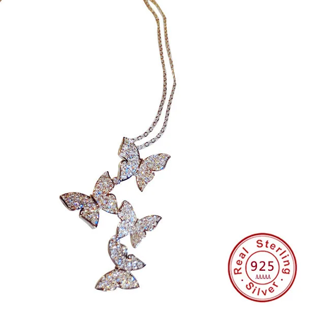 

Luxurious S925 stamp Multiple Zircon Butterfly Necklaces & Pendants for Women CZ Wedding Statement Choker Necklace Gift