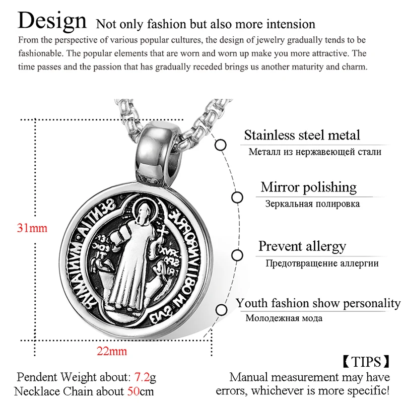 ZFVB религиозный Католико Святого Бенедикта кулоны ожерелья для мужчин 316L нержавеющая сталь никогда не выцветает католический крест кулон ювелирные изделия