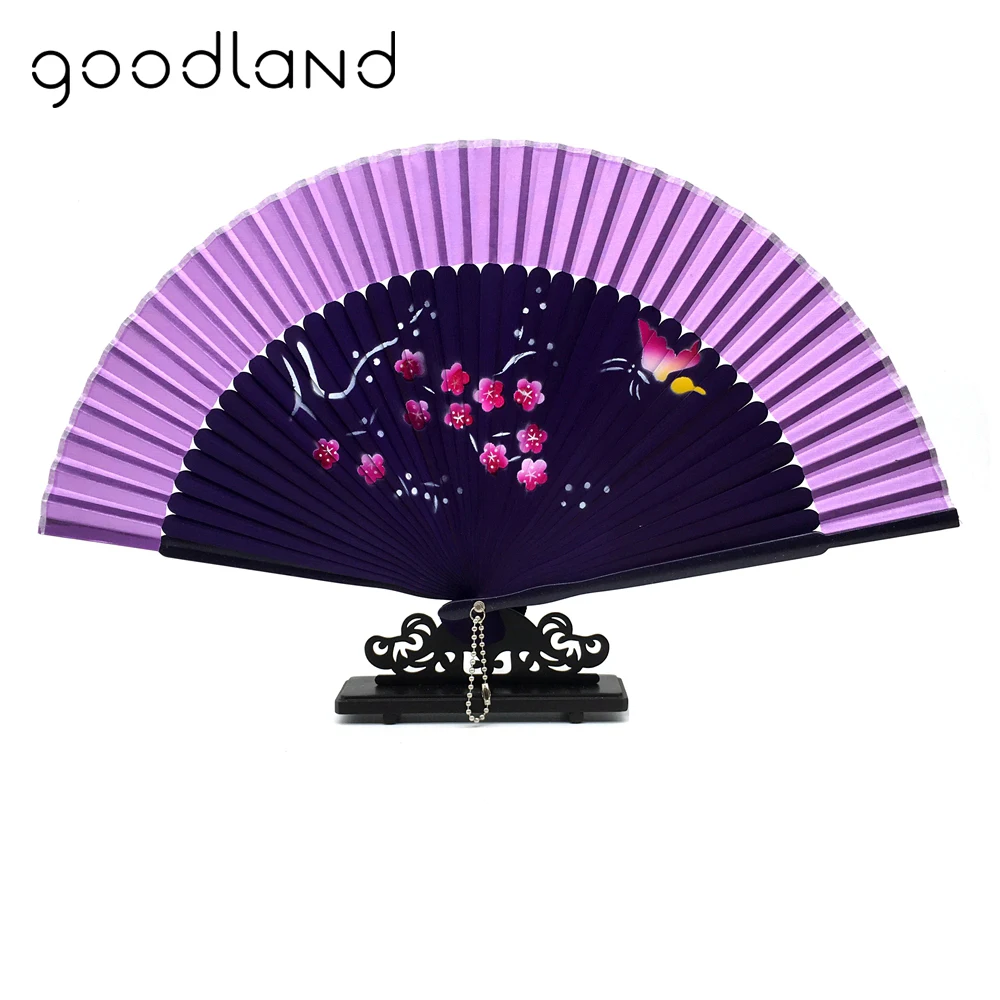 

Free Shipping 1pcs Random Color Spun Silk Cover Purple Bamboo Ribs Hand Fan Christmas Kraft Gift Decoracion