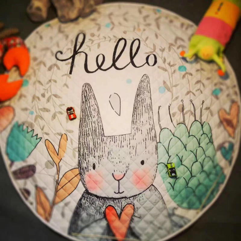 Kids Baby Play Mats Toys Storage Bag Round Carpet Rugs Large Canvas Rawling Mat Portable Cartoon Toys Sundries Pouch Blanket (3)