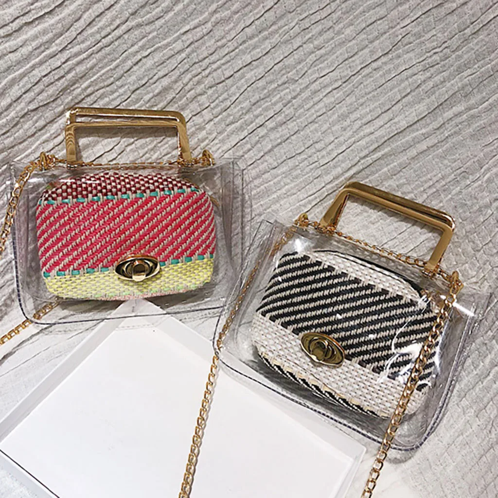 

2019 Women Composite Bags Transparent Handbags Women's Beach Bags straw Summer Shoulder Bags hard Casual Handbags Bolsos Mujer