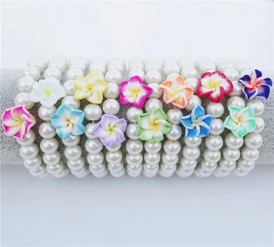 Handmade Polymer Clay Beads Round 18mm Flower Blue 6pcs