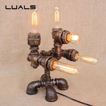 

LUALS Robot Deco mesa Edison Table Lamp Loft Water Pipes Retro Table Lamp Creative Cafe Bar Art Ambience Desk Lamp Lighting