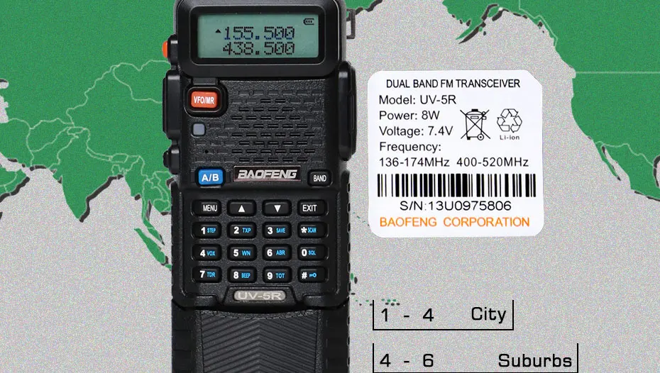 Baofeng UV-5R, 8 Вт, 3800 мА/ч, батарея, рация, 128, Двухдиапазонная, двухстороннее радио, UHF& VHF, 136-174 МГц и 400-520 МГц, радиоприемопередатчик