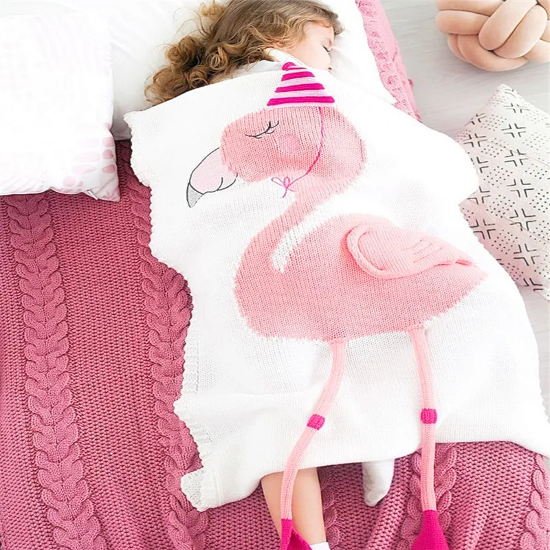 Детское вязаное одеяло с фламинго, детский пляжный коврик, мягкая теплая вязаная Пеленка, детское банное полотенце, детское постельное белье, одеяло s 60*120 см