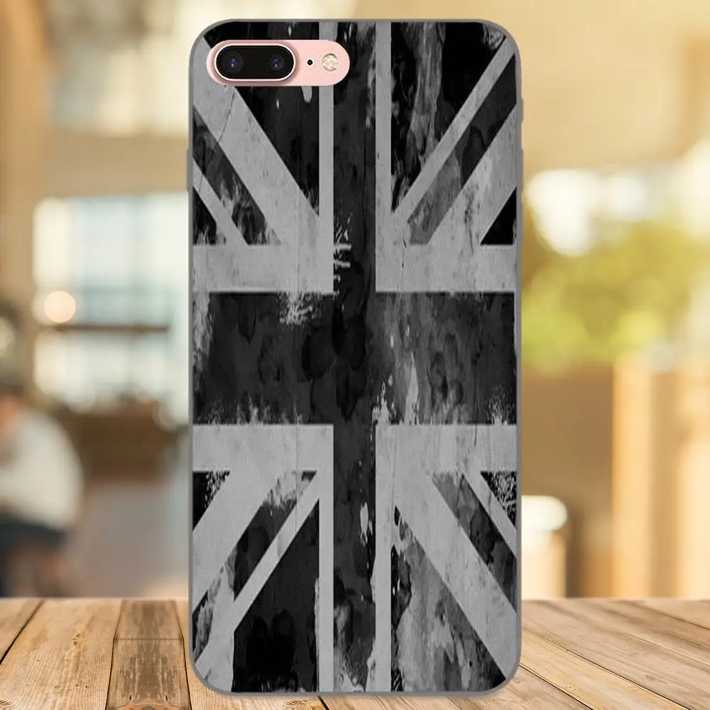 ТПУ мобильный чехол для Apple iPhone 4 4S 5 5S SE 6 6S 7 8 Plus X XS Max XR Union Jack черный и белый