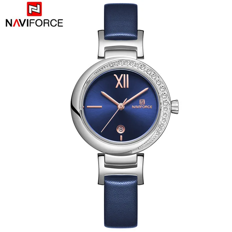 Naviforce женские часы Топ бренд повседневные кварцевые наручные часы из натуральной кожи ремешок браслет женские часы Новые Relogio Feminino - Цвет: blue