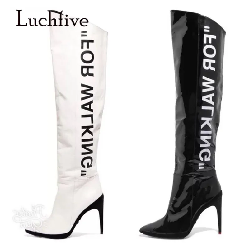 

2018 For Walking Boots Women Pointed Toe Leather High Heel Boots Woman Fashion Over The Knee Boots
