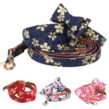

Pet Collars Leash Puppy PU Bandana-Style Bow Tie Collar Necklace Dog Collar Bow Tie Towel Leash Set Necklace