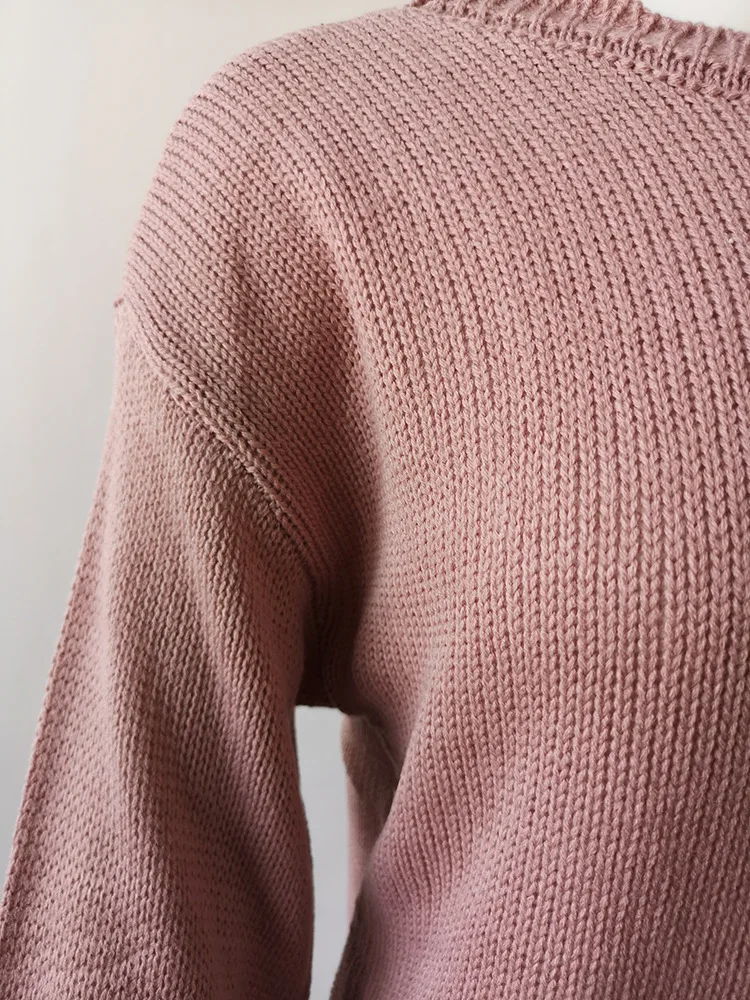 Осенне-зимний повседневный розовый свитер с длинными рукавами, круглым вырезом, бантом на завязке с открытой спиной, сексуальные женские пуловеры, Chompas Para Mujer