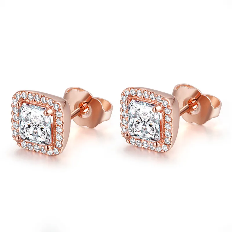 

Timeless Elegance Rose Golden Stud Earrings for Women Clear CZ Stones Fashion Silver 925 Jewelry Crystal Charm Women Earrings