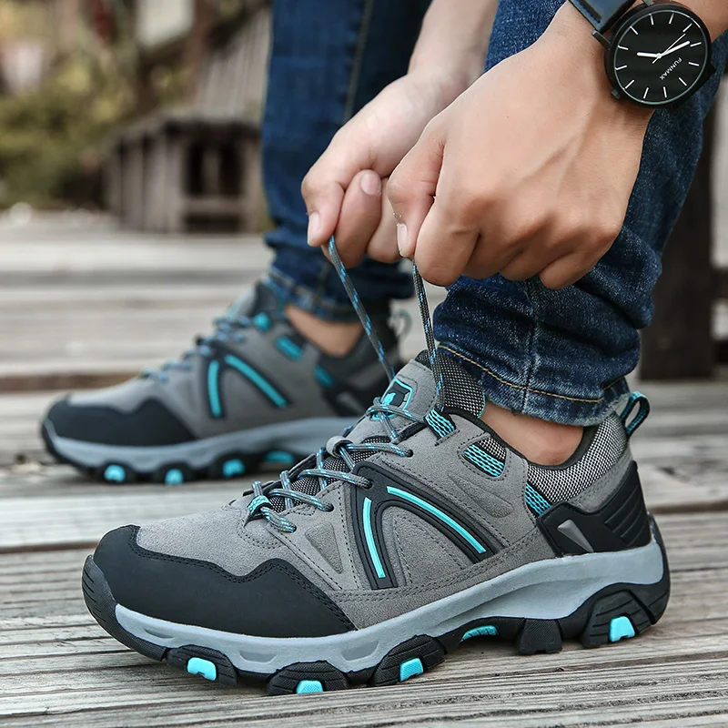 

New Brand hiking shoes breathable outdoor shoes large size 39-45 camping climbing rubber sole leather outdoor men hiking shoes