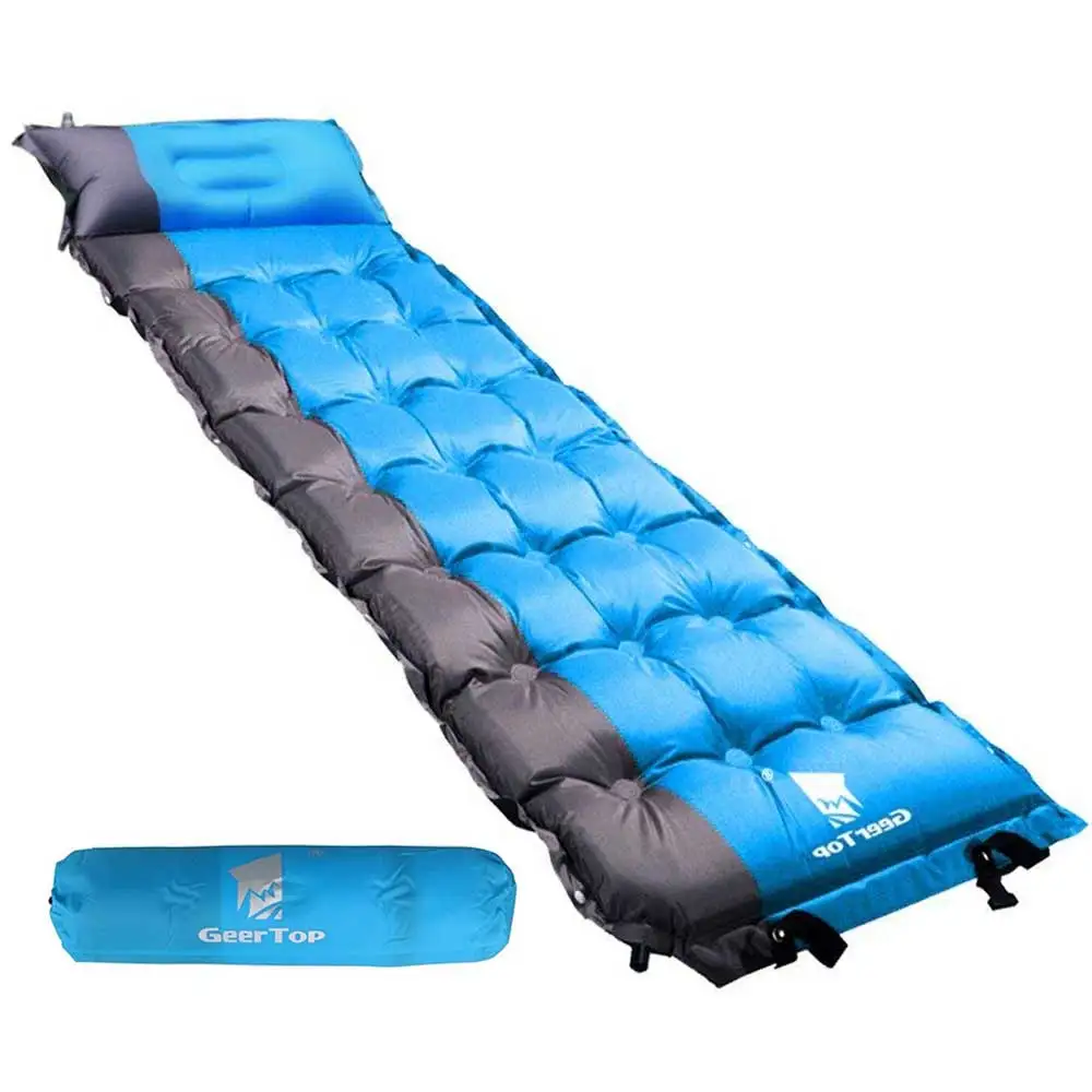 GeerTop Self Inflatable Air Mattress Splicable Waterproof Camping Mat Sleeping Pad Portable Outdoor Air Bed with Pillow Backpack