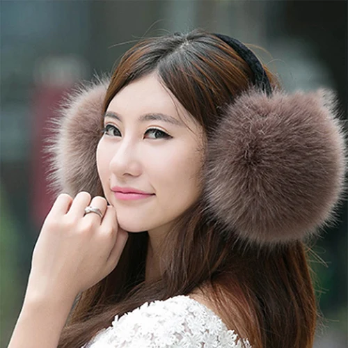 big Fur Earmuff for winter warm Cute Plush Women female fluffy Ear