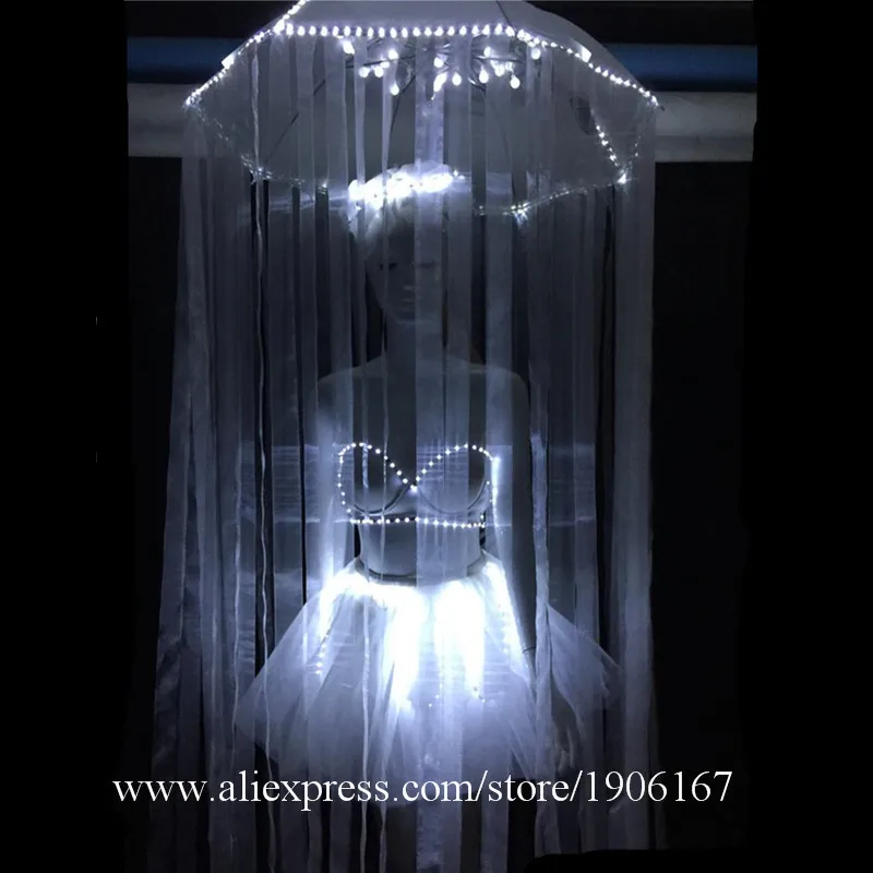 Nightclub Bar GOGO Combination LED Light Bikini Dance Team Guest Jellyfish Umbrella Party Sexy Illuminated Costumes07