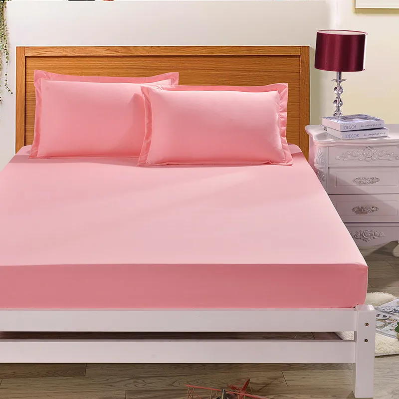 

100% Polyester Fitted Sheet Pillowcase Sets For Children Adults 3pcs Solid Pink Color Bedding Sets For Single Double Bed XF335-8