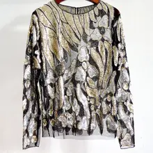 Корейский Tumblr настоящий обычный полностью полиэстер хлопок Принт круглый вырез расшитый блестками шифон стиль женский блестящий сексуальный топ с круглым вырезом