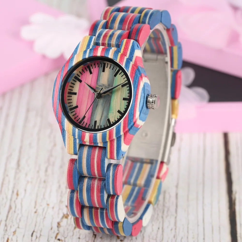 

Wooden Watches Quartz Simple Wristwatch for Women Natural Handmade Full Wood Bamboo Watch Fashion Colorful Band Clock Timepieces