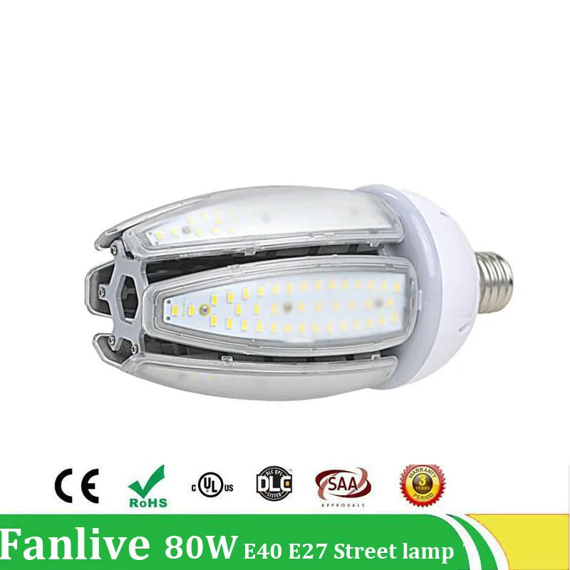 3 stks/partij 80W 100W LED Street Lamp E40 E27 Led Corn Bulb Lamp Waterdicht IP65 AC100V-277V Outdoor Verlichting industriële Licht