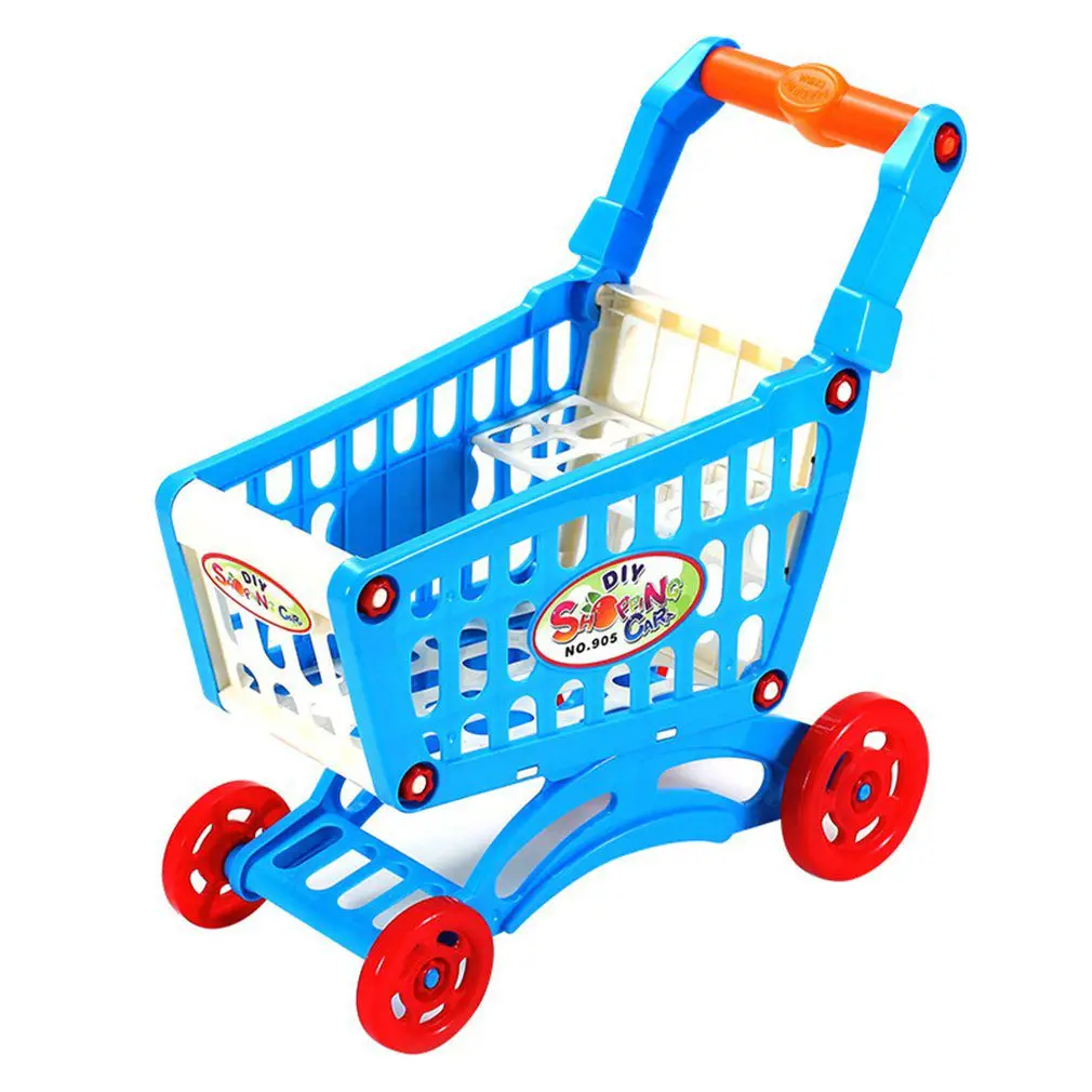 Pretend Play Toy Simulation Supermarket Shopping Cart Mini Plastic Trolley Play Toy Gift for Children Play Role in Pretend Game - Цвет: multicolor