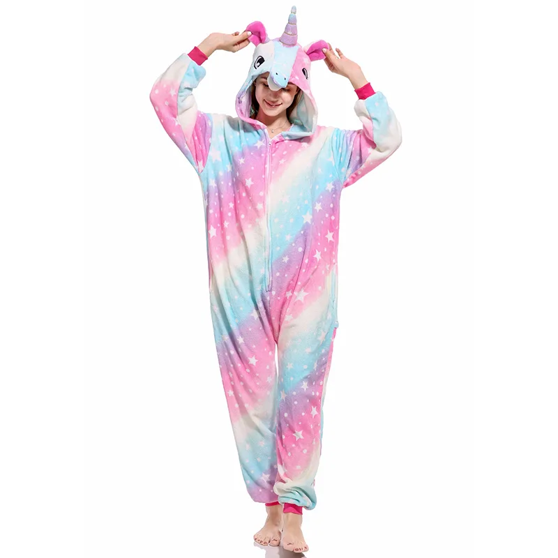 

Warm Winter Pajamas Adult Unisex Starry Pegasus Flannel Costume Hooded Pajamas Sets Cute Animal Cosplay Cloth Home For Women/Men