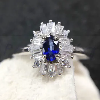 

Natural sapphire ring Free shipping 925 sterling silver 3*5mm 0.35CT gemstone Fine jewelry X18060806