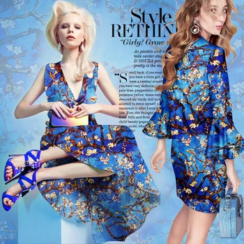 

Hot sale Digital painting heavy silk natural printed stretch satin fabric for dress apricot flowers tissu au meter bright cloth