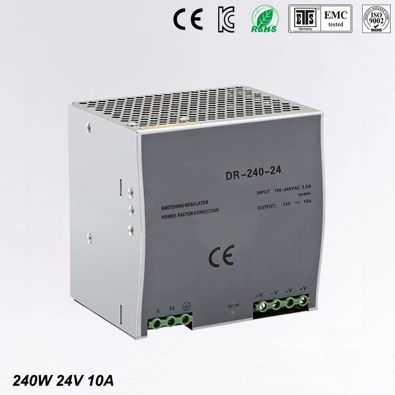 

CE approved wide range input nicely 240w 24vdc 10a DR-240-24 din rail 24v power supply with high watts with high quality