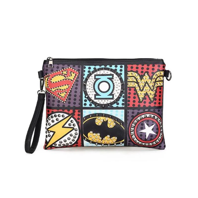 

Fashion Personality Woman Shoulder Bag Anime Marvel Super Hero Captain America Wonder Woman Superman Stitching Rivet Wallet