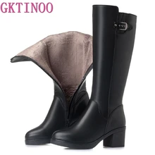 GKTINOO/женская зимняя обувь на толстом высоком каблуке; женские зимние сапоги из натуральной кожи с мехом; высококачественные сапоги до колена