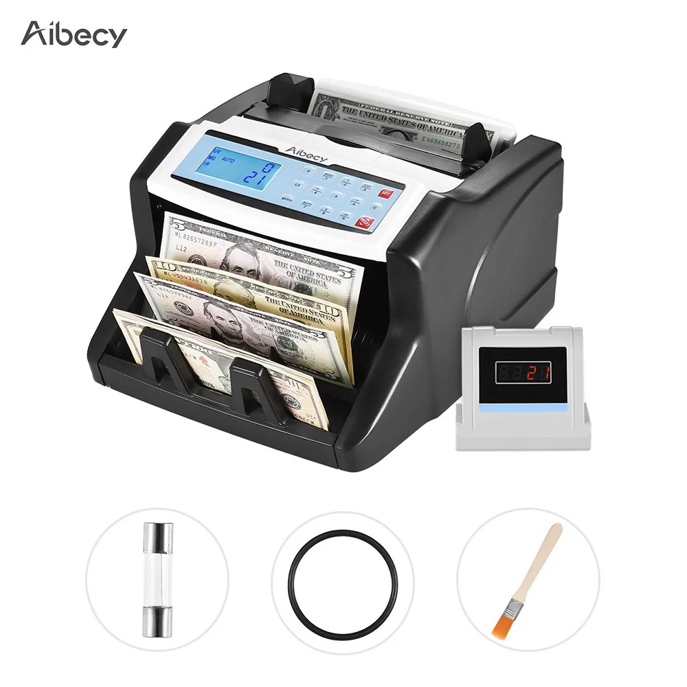 

Aibecy Multi-currency Banknote Counter UV/MT/MG/IR/DD Counterfeit Bill Detector Automatic Money Cash for US Dollar Euro Pound