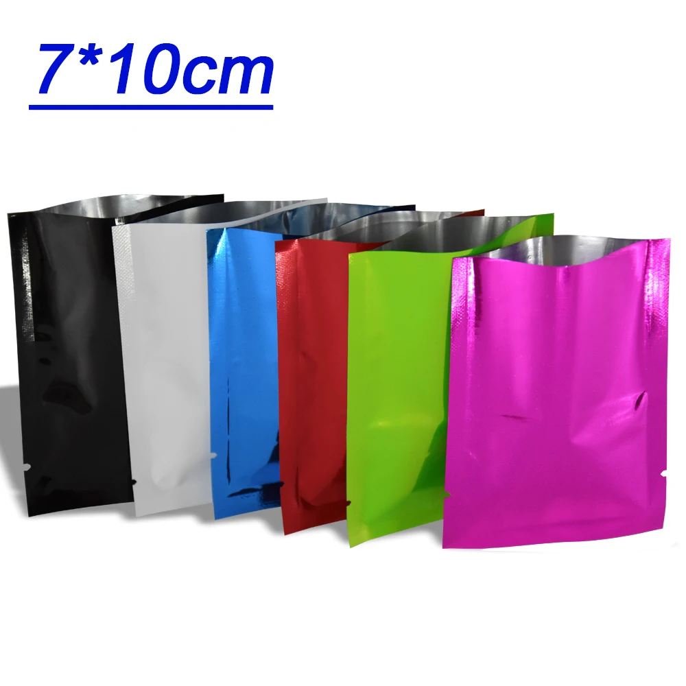 

200Pcs 7*10cm Heat Sealable Open Top Mylar Bag Retail Flat Colored Glossy Aluminum Foil Pouch Coffee Tea Food Vacuum Package Bag