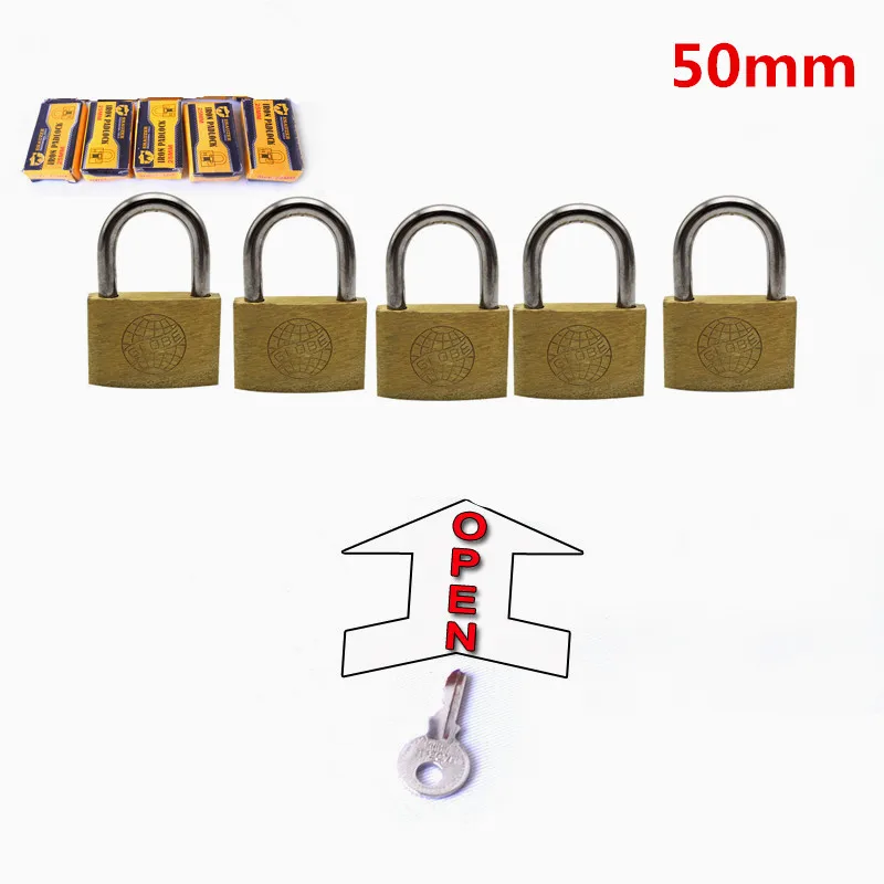 5 PC 50mm padlocks open by same keys Copper locks padlock for drawer luggage case box Hardware