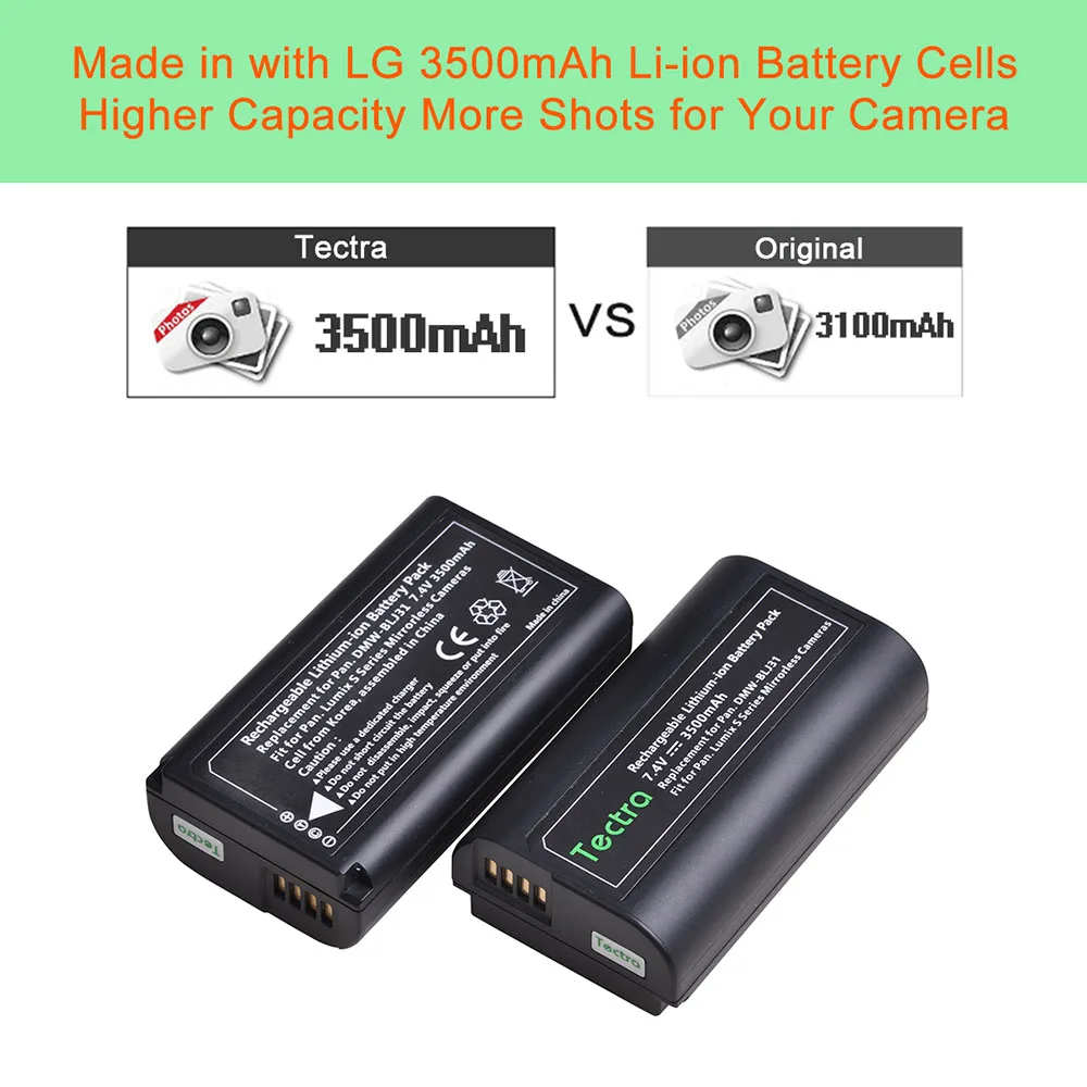 Tectra 3500mAh 1 шт. DMW-BLJ31 DMWBLJ3 BLJ31 литий-ионный аккумулятор для Panasonic LUMIX S1, S1R, S1H беззеркальных камер