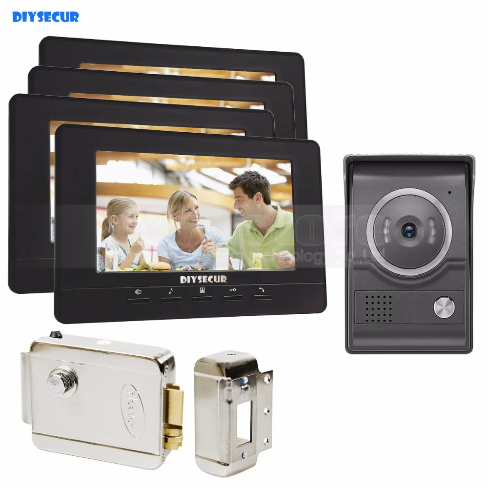 

DIYSECUR 7inch Video Intercom Video Door Phone 700TV Line IR Night Vision HD Camera + Electric Lock for Home Office Factory 1V4