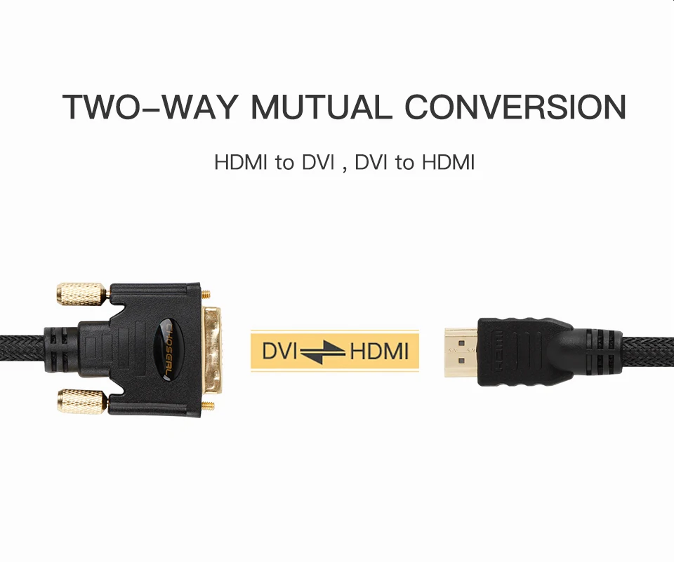 CHOSEAL HDMI To DVI Cable DVI 24+1 Pin Adapter 4K 1080P Bi-directional DVI D Male to HDMI Male Converter Cable for LCD DVD HDTV  (2)