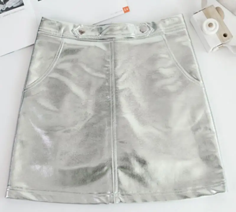 Летняя юбка из серебристой кожи с высокой талией, облегающая юбка из искусственной кожи, мини-юбка трапециевидной формы размера плюс 2XL
