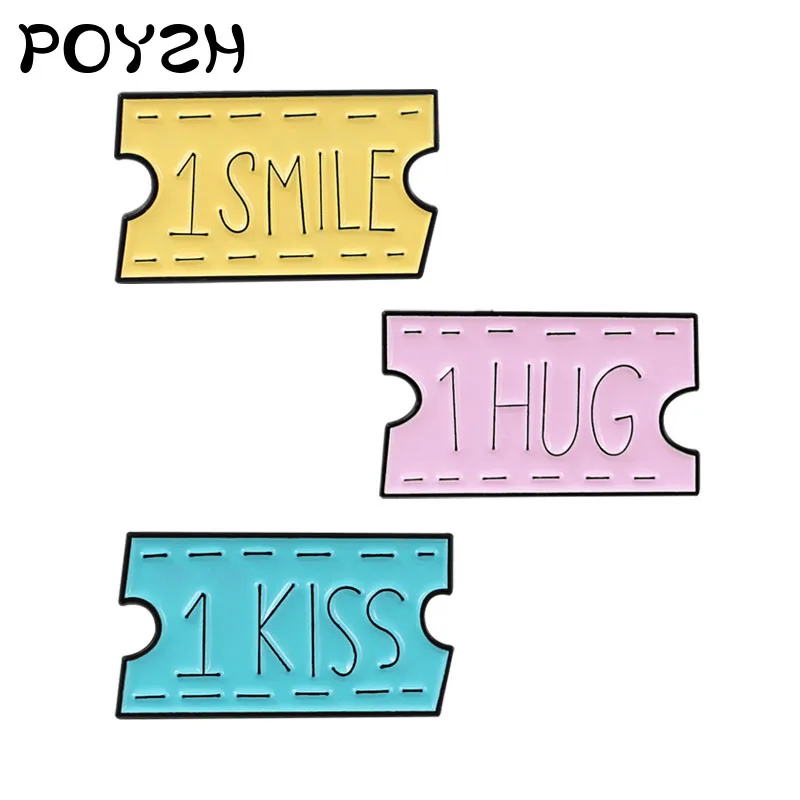 

1 smiles 1 Hug 1 kisses Tricolor Slogan Label Enamel Brooch Pin Valentine's Day Lover Jewelry Gifts for Boyfriend and Girlfriend